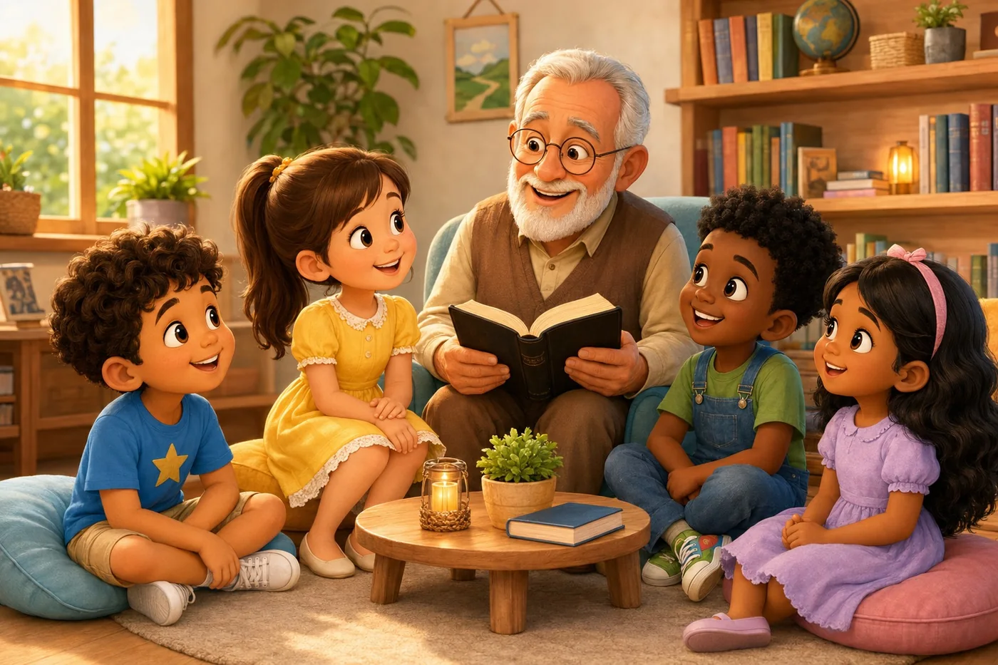 Turminha Alfa reunida em um momento de leitura bíblica