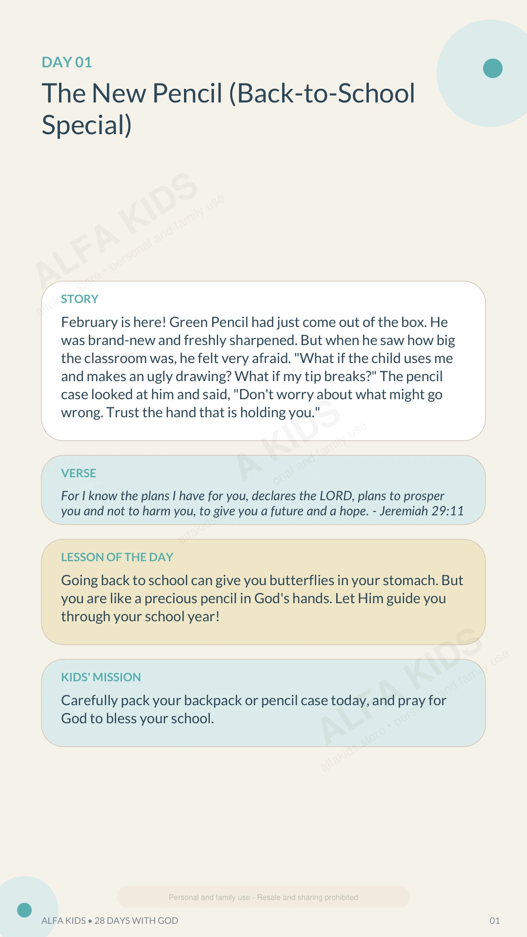 Real Alfa Kids EN-US story, Bible verse, lesson, and Kids' Mission page
